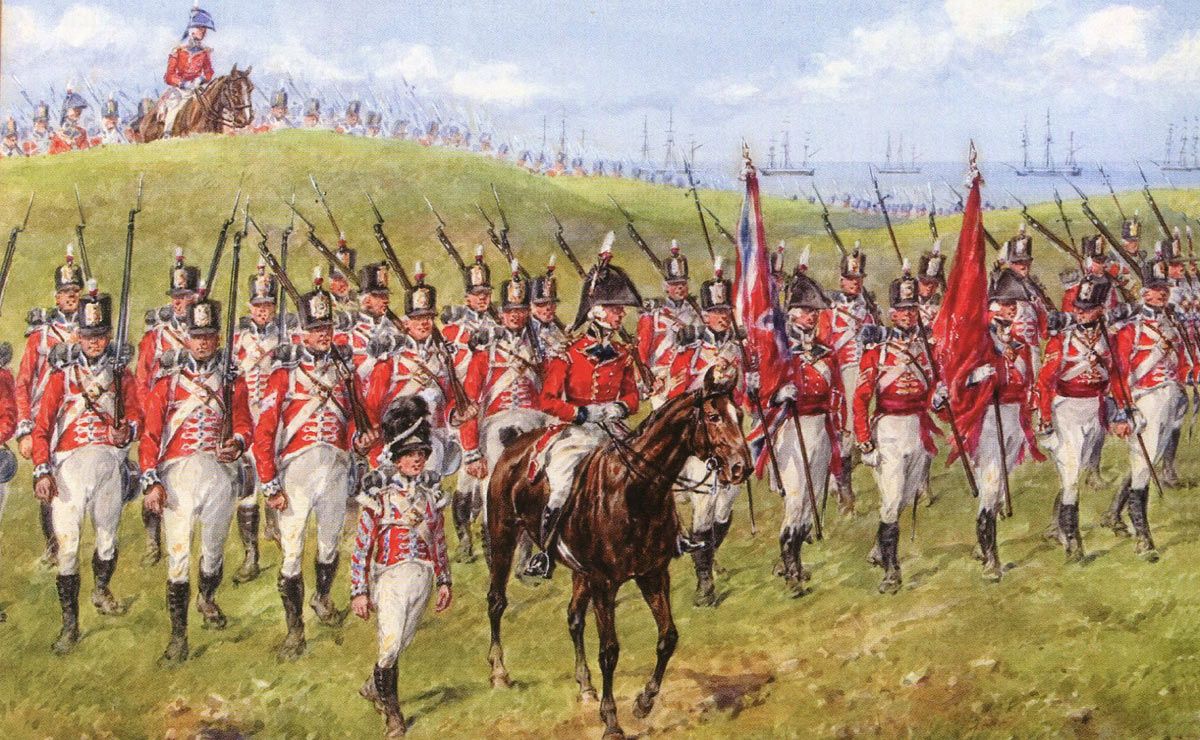 The First Foot Guards at Corunna. As a Serjeant, John GARNER would have been depicted in the front row. carrying a halberd. 